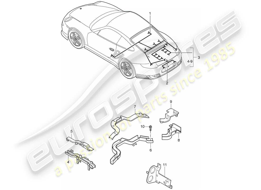 porsche 997 t/gt2 (2008) wiring harnesses part diagram