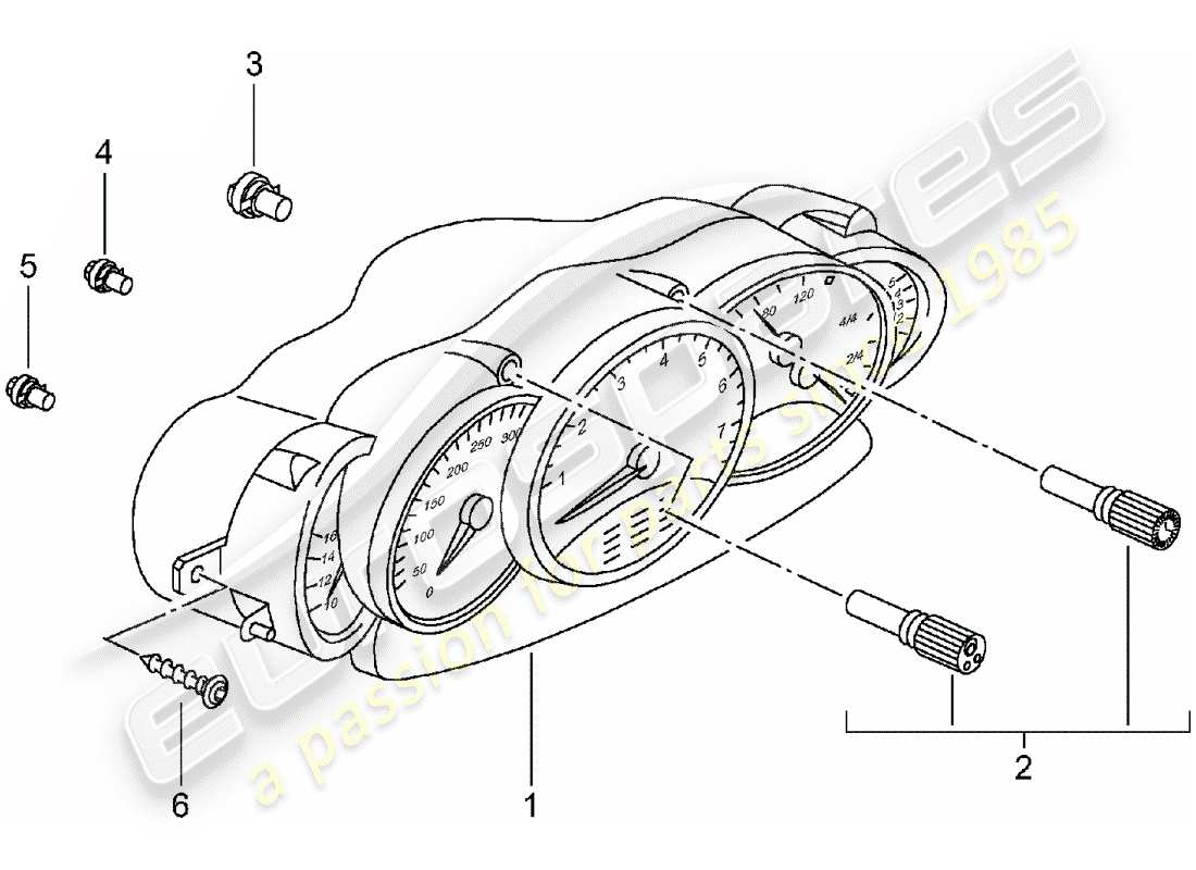 porsche 996 (2005) instrument cluster - complete - d - mj 2001>> part diagram