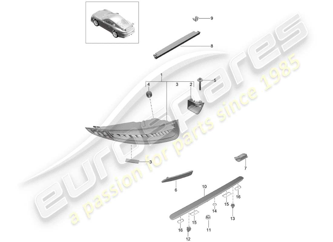 porsche 991r/gt3/rs (2015) rear light part diagram