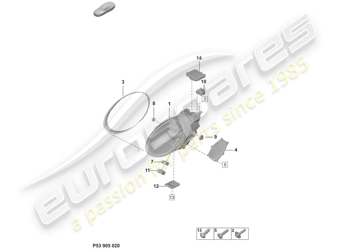 porsche 2020 led headlight with part diagram