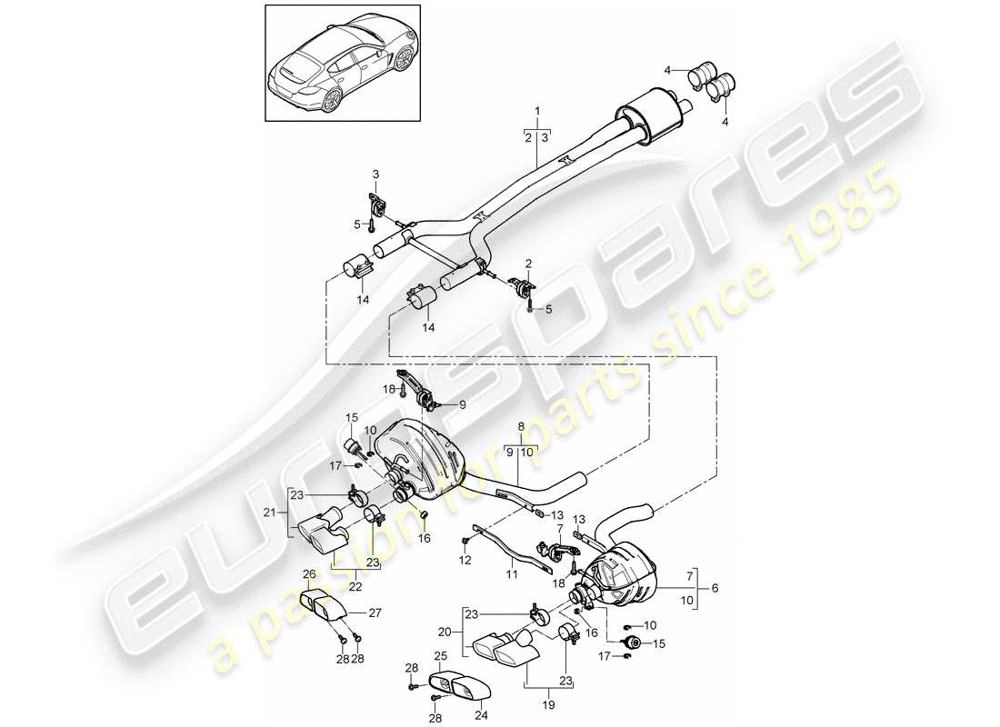 porsche panamera 970 (2010) exhaust system part diagram