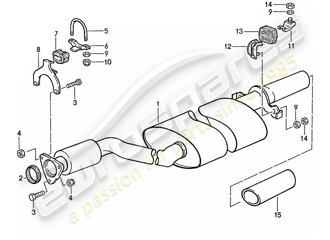 porsche 944 (1990) exhaust system - exhaust silencer, rear part diagram