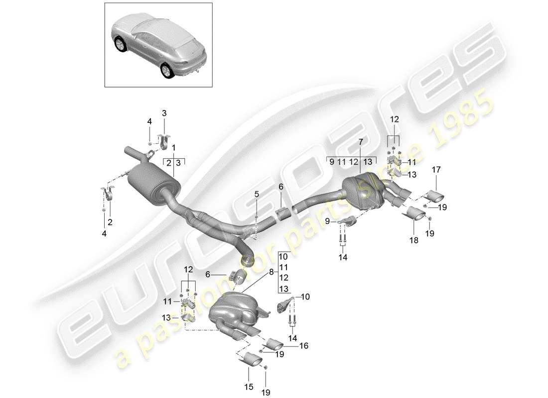 porsche macan (2014) exhaust system part diagram