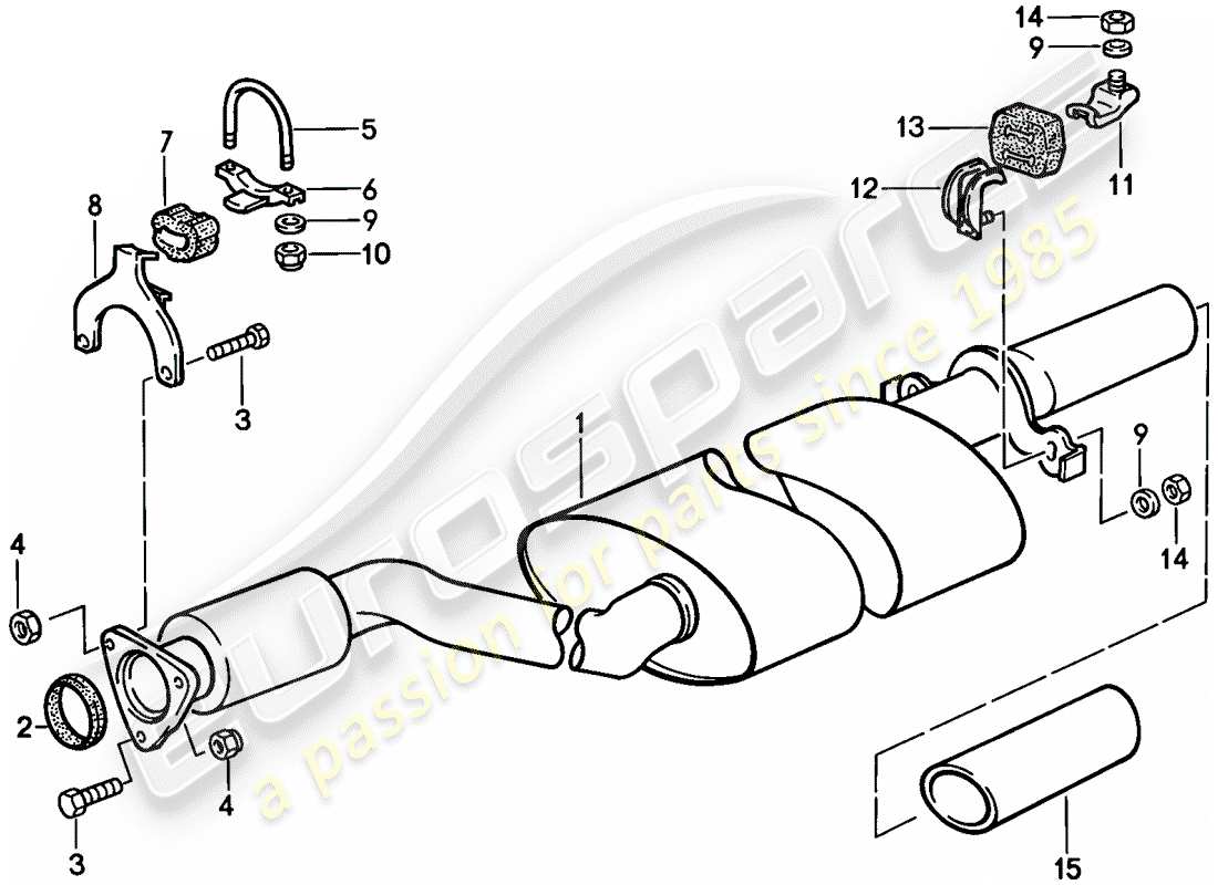 porsche 944 (1988) exhaust system - exhaust silencer, rear part diagram