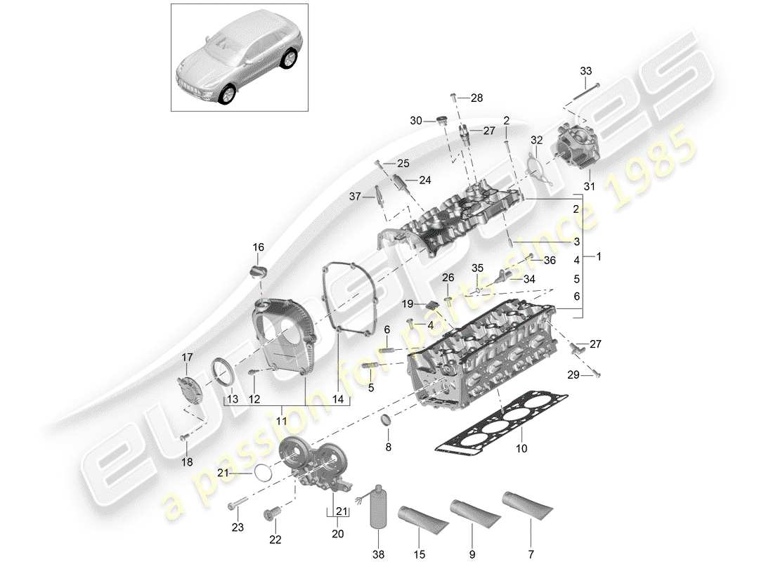 porsche macan (2018) cylinder head part diagram