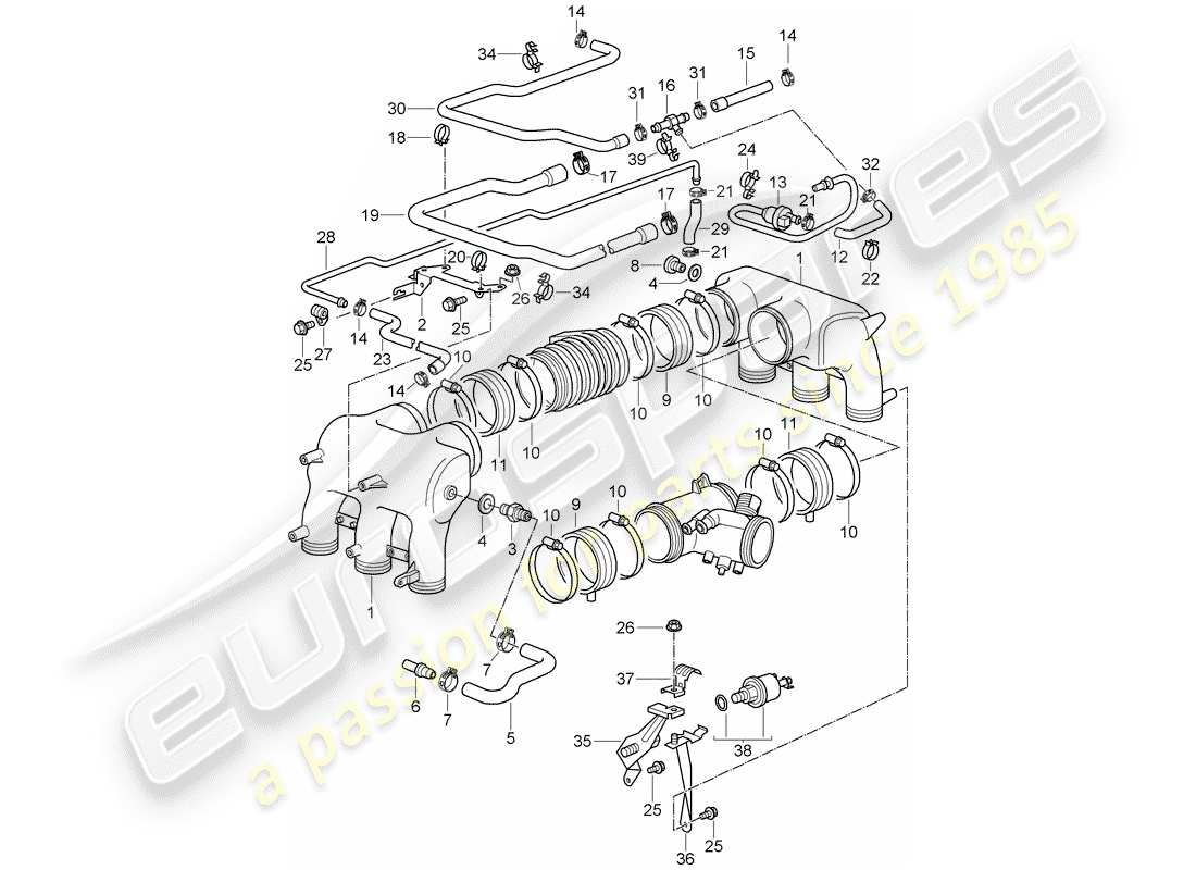 porsche 996 gt3 (2005) intake air distributor part diagram