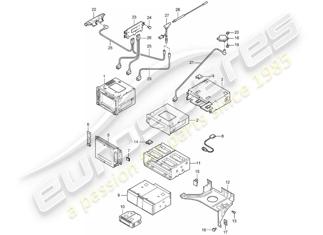 porsche 997 (2008) radio unit part diagram