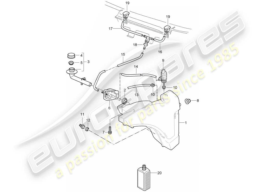 porsche 997 gt3 (2010) windshield washer unit part diagram