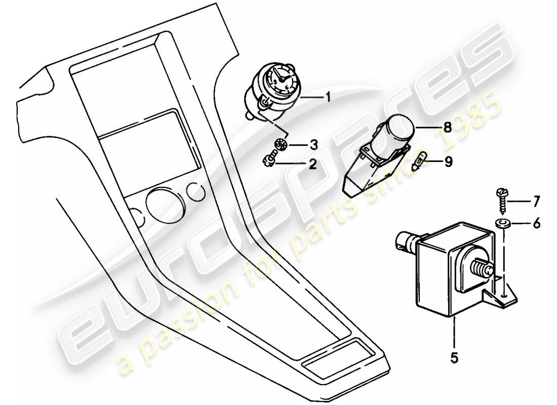 porsche 928 (1979) instruments - center console part diagram