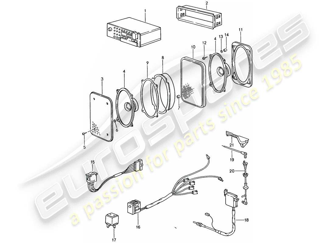 porsche 944 (1988) radio unit part diagram