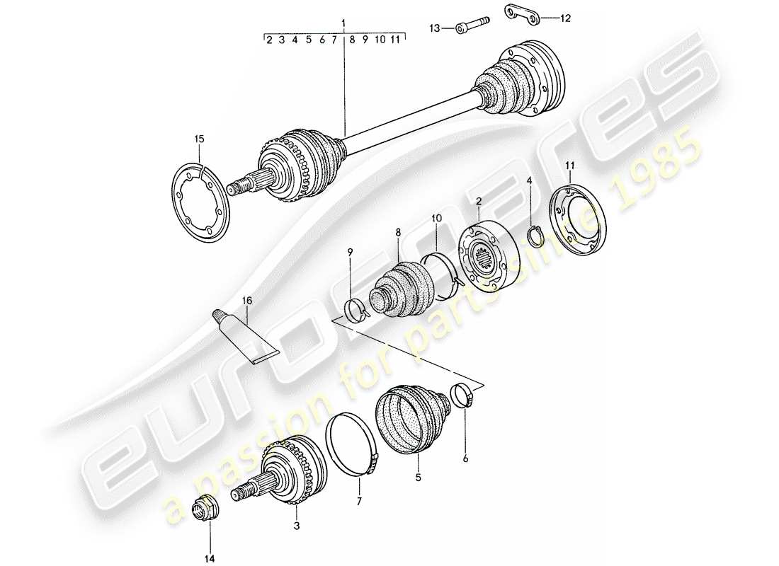 porsche 959 (1988) drive shaft part diagram