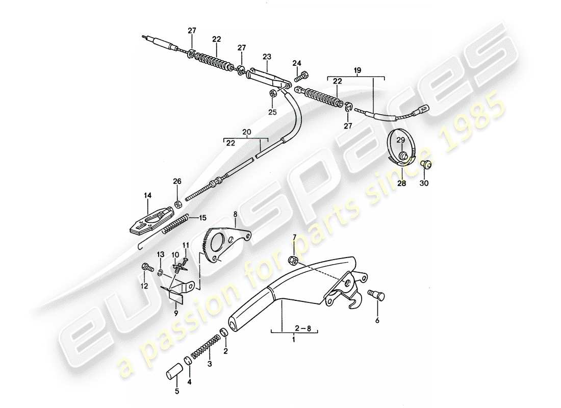 porsche 968 (1995) hand brake lever part diagram