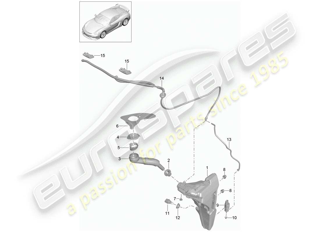 porsche cayman gt4 (2016) windshield washer unit part diagram