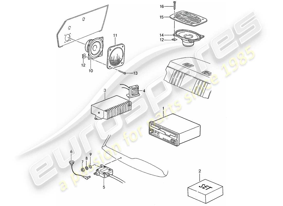 porsche 959 (1988) radio unit - loudspeaker - installation parts part diagram