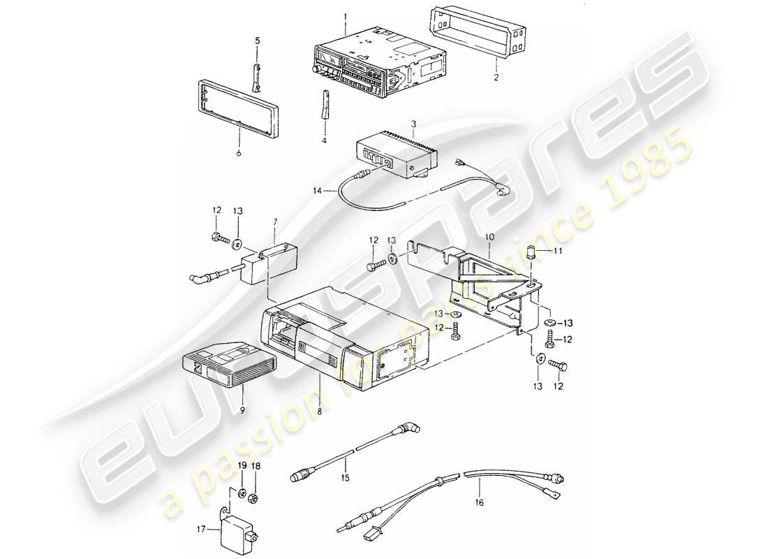 porsche 964 (1993) radio unit - installation parts part diagram