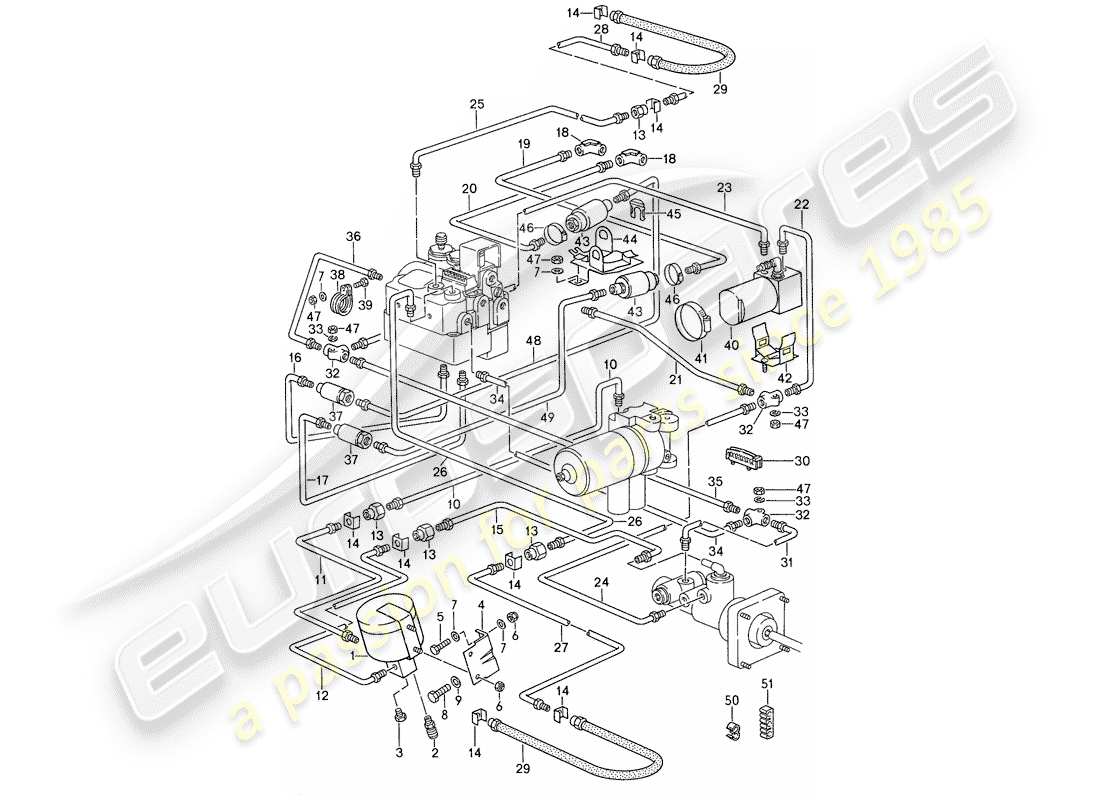 porsche 959 (1988) brake lines - pressure unit part diagram