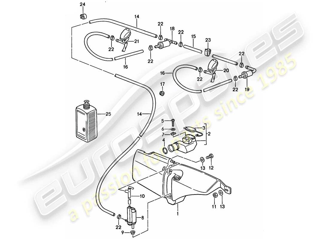 porsche 968 (1995) windshield washer unit part diagram