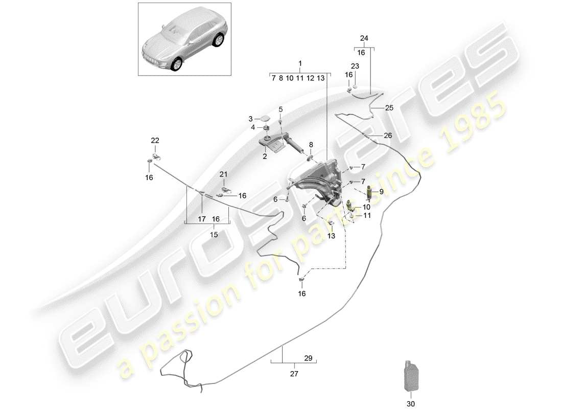 porsche macan (2018) windshield washer unit part diagram