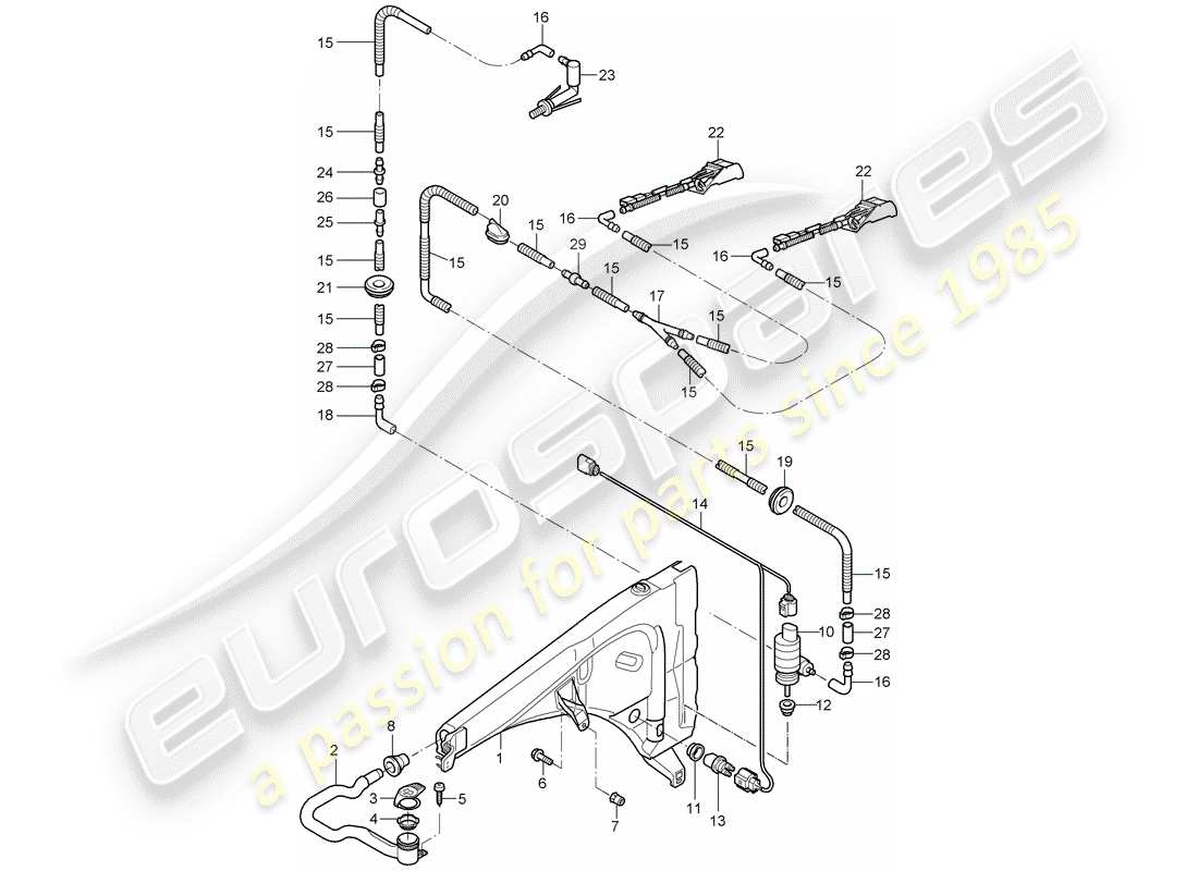 porsche cayenne (2010) windshield washer unit part diagram