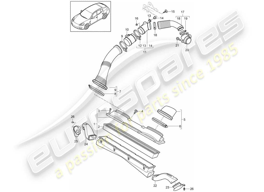 porsche panamera 970 (2010) air cleaner system part diagram