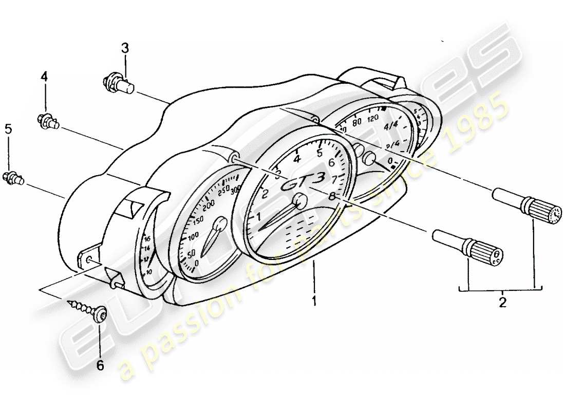 porsche 996 gt3 (2002) instruments - complete part diagram