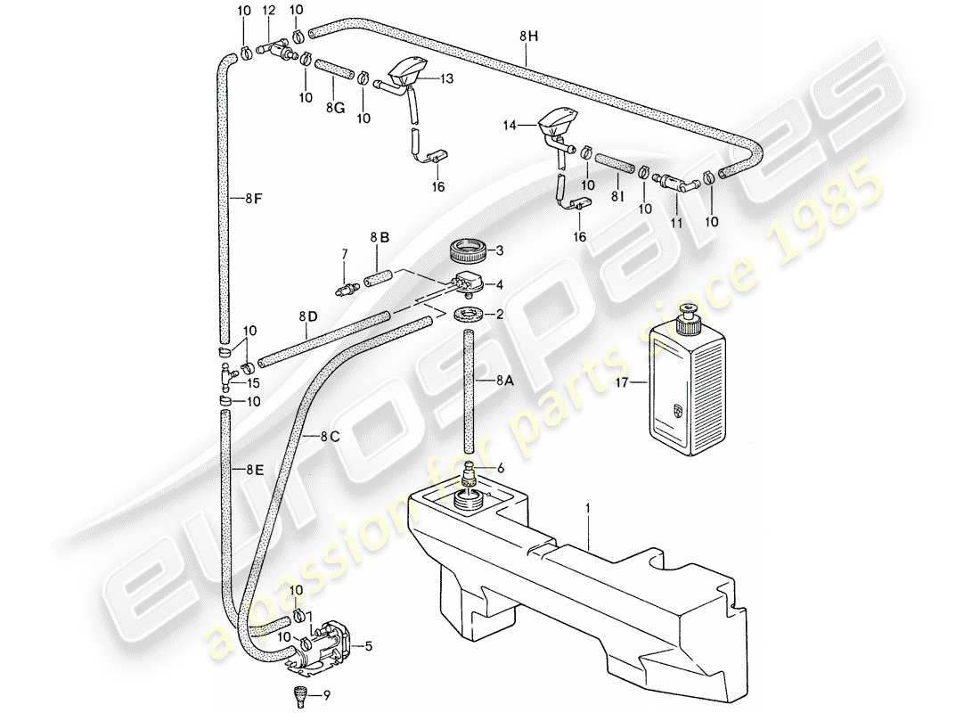 porsche 959 (1988) windshield washer unit part diagram