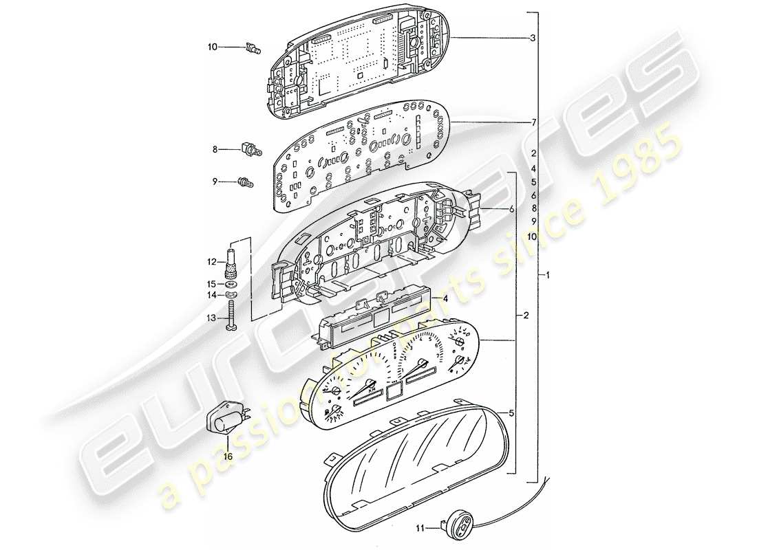 porsche 928 (1987) instrument cluster - d - mj 1989>> part diagram