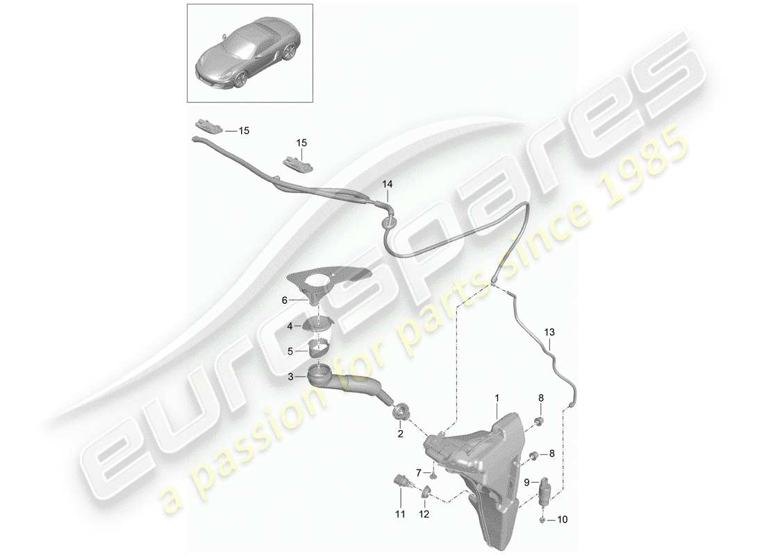 porsche boxster 981 (2015) windshield washer unit part diagram