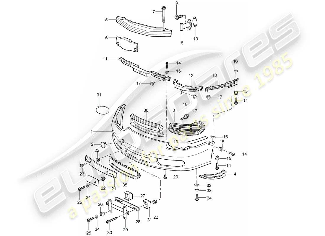 porsche boxster 986 (2000) bumper part diagram