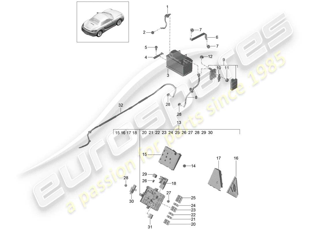 porsche boxster 981 (2015) battery part diagram