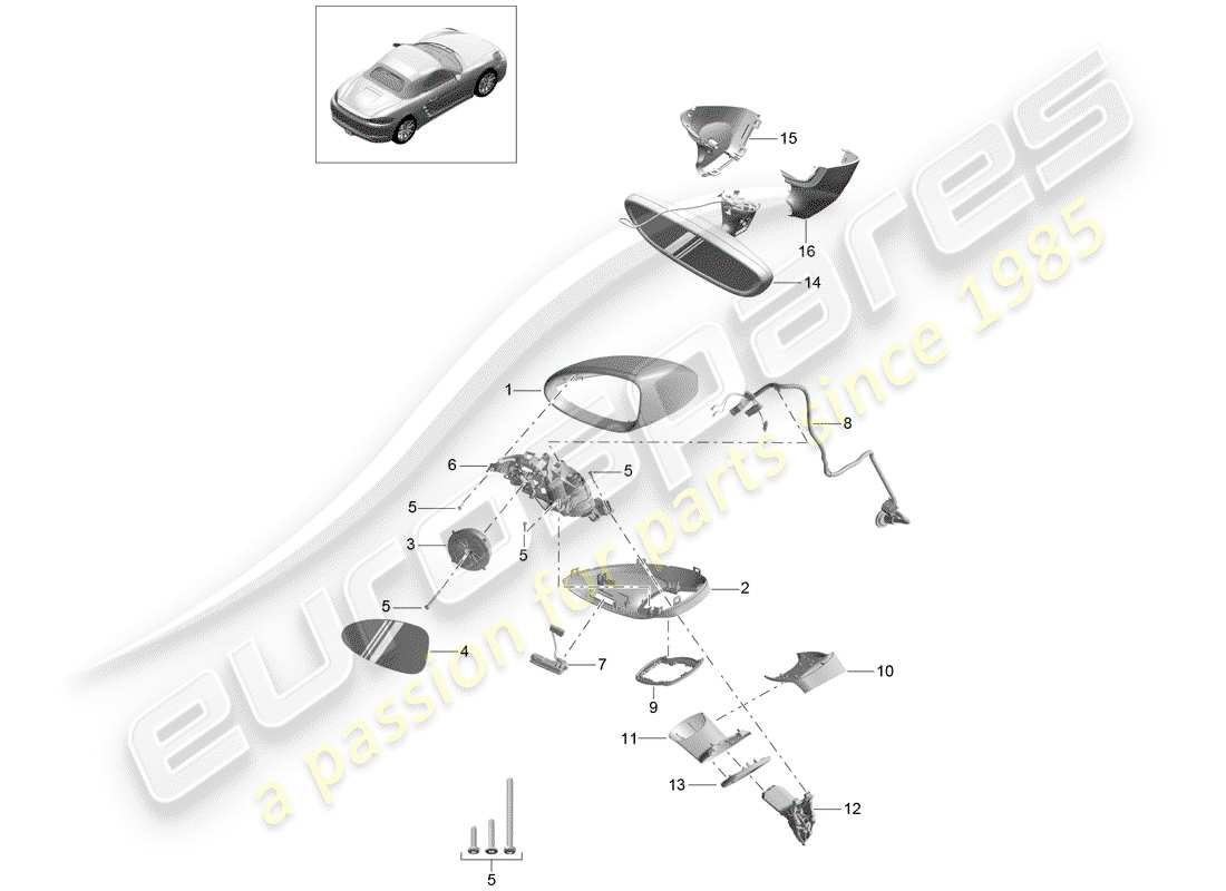 porsche 718 boxster (2017) rear view mirror part diagram