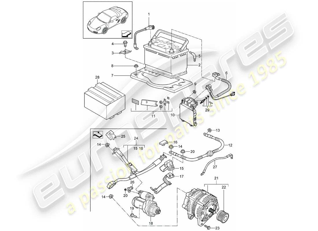 porsche boxster 987 (2010) battery part diagram