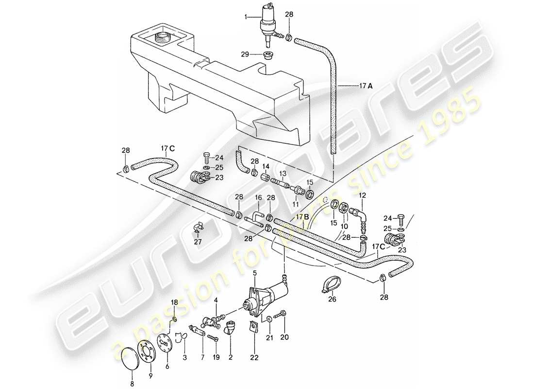 porsche 959 (1988) headlight washer system part diagram