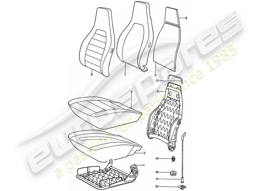 porsche 911 (1977) front seat - single parts part diagram