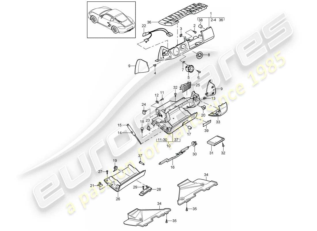 porsche cayman 987 (2011) glove box part diagram