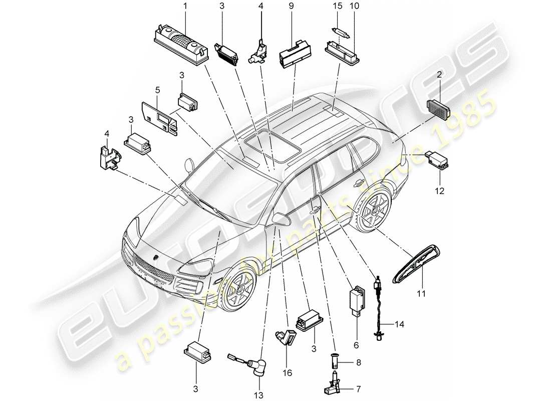 porsche cayenne (2010) interior lights part diagram