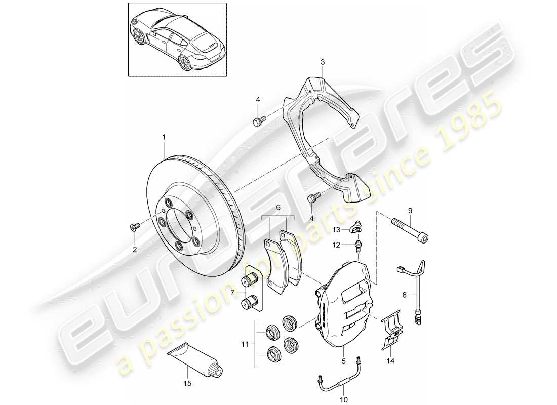 porsche panamera 970 (2010) disc brakes part diagram