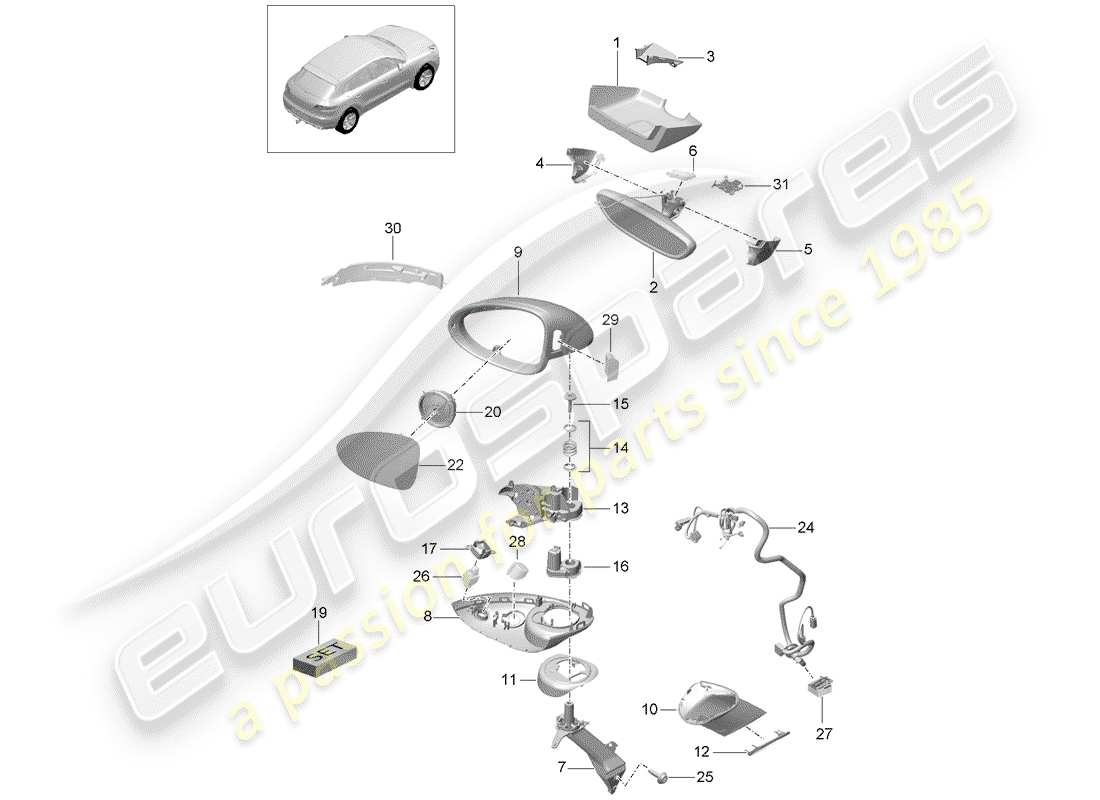 porsche macan (2018) rear view mirror inner part diagram