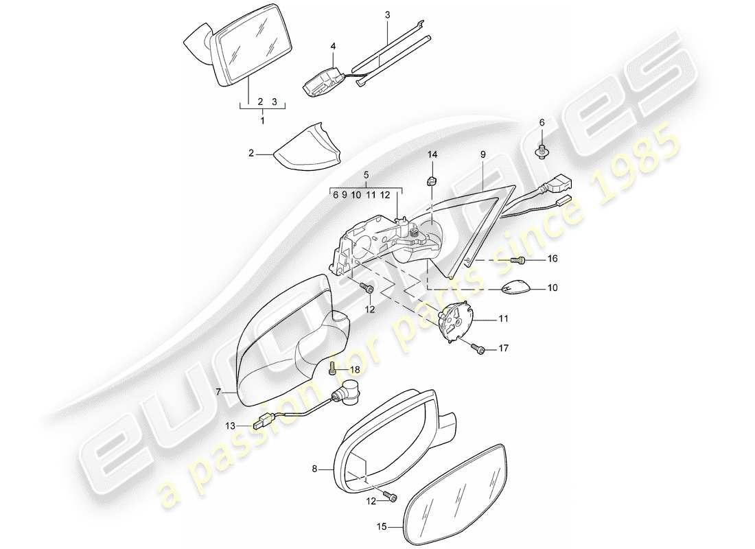 porsche cayenne (2010) rear view mirror inner part diagram