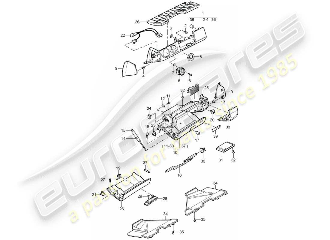 porsche cayman 987 (2008) glove box part diagram