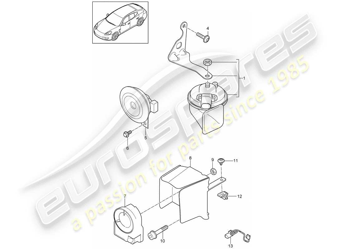 porsche panamera 970 (2010) fanfare horn part diagram