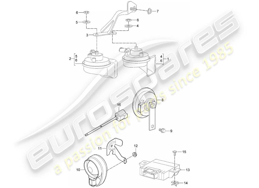 porsche cayman 987 (2012) fanfare horn part diagram