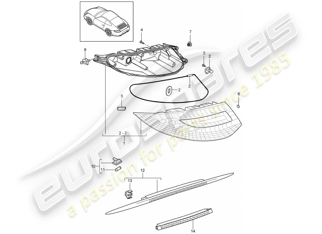 porsche 997 gen. 2 (2011) rear light part diagram