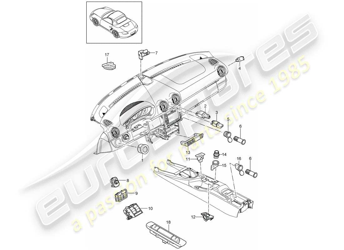 porsche boxster 987 (2010) switch part diagram