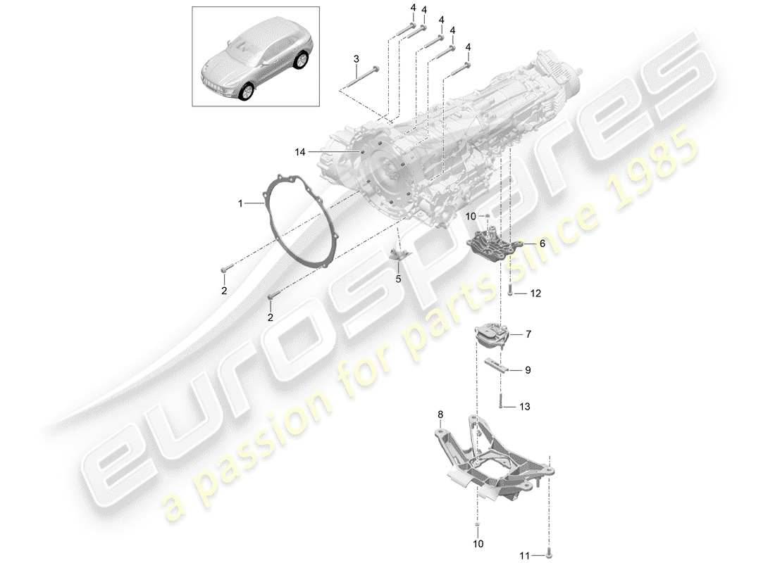 porsche macan (2018) mounting parts for engine and part diagram