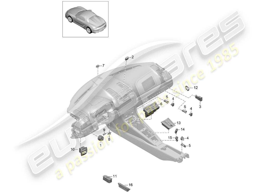 porsche boxster spyder (2016) switch part diagram