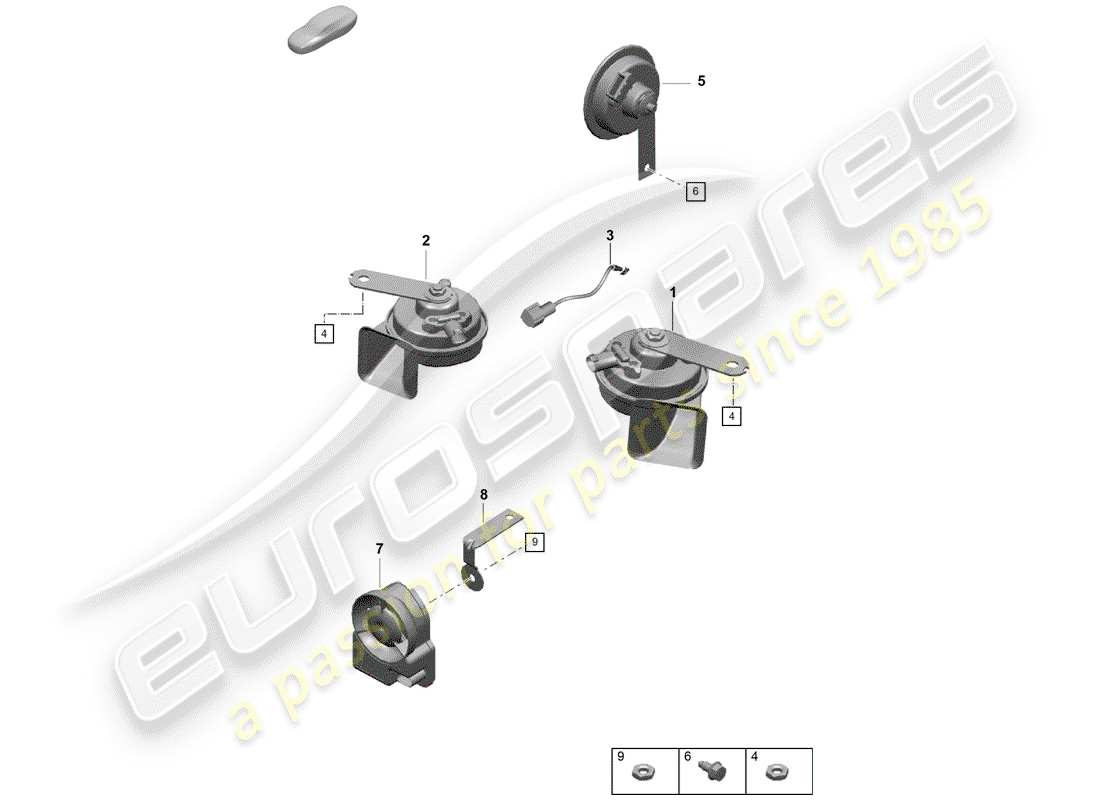 porsche boxster spyder (2019) fanfare horn part diagram