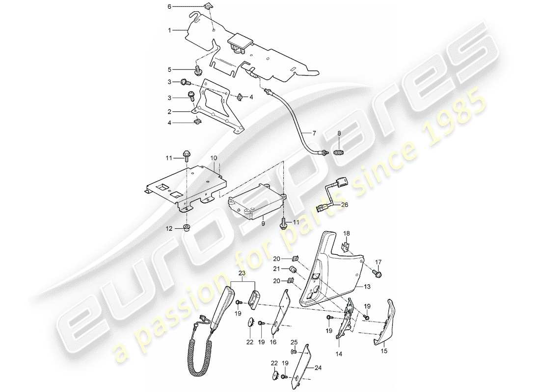 porsche 997 (2008) pre-install.mobile phone/handy part diagram