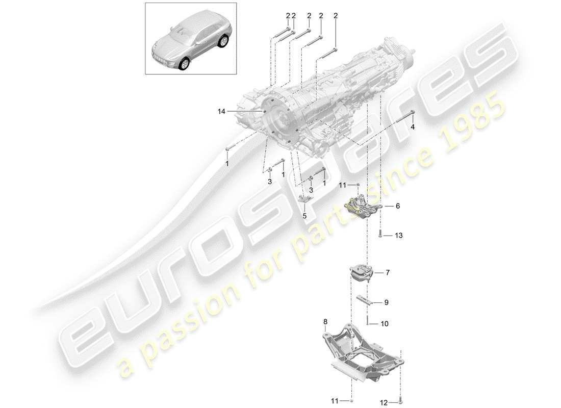 porsche macan (2015) mounting parts for engine and part diagram