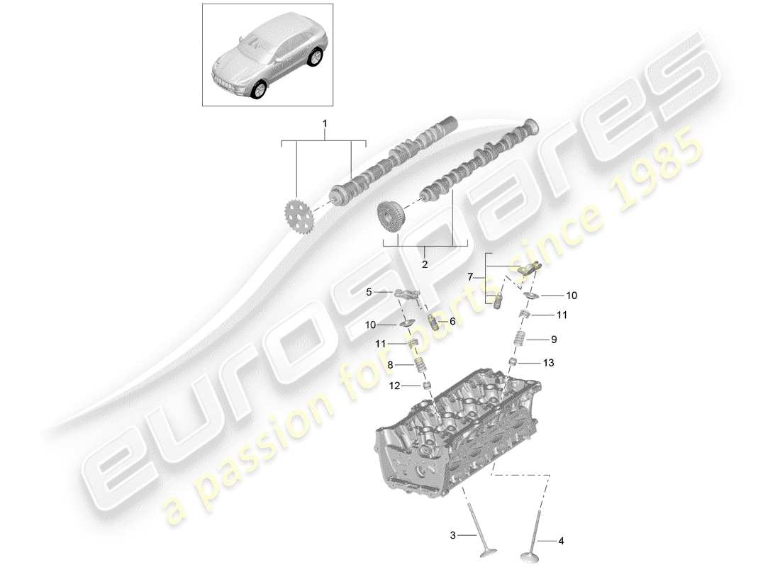 porsche macan (2015) camshaft, valves part diagram